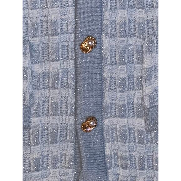 Textured Cardigan Sweater Gold Pearl Buttons Size L (320) - Picture 4 of 10